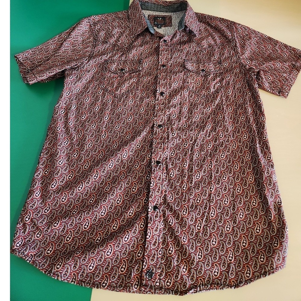 Moonshine Spirit Brad Paisley Shirt Mens M Red Paisley Western Short Sleeve